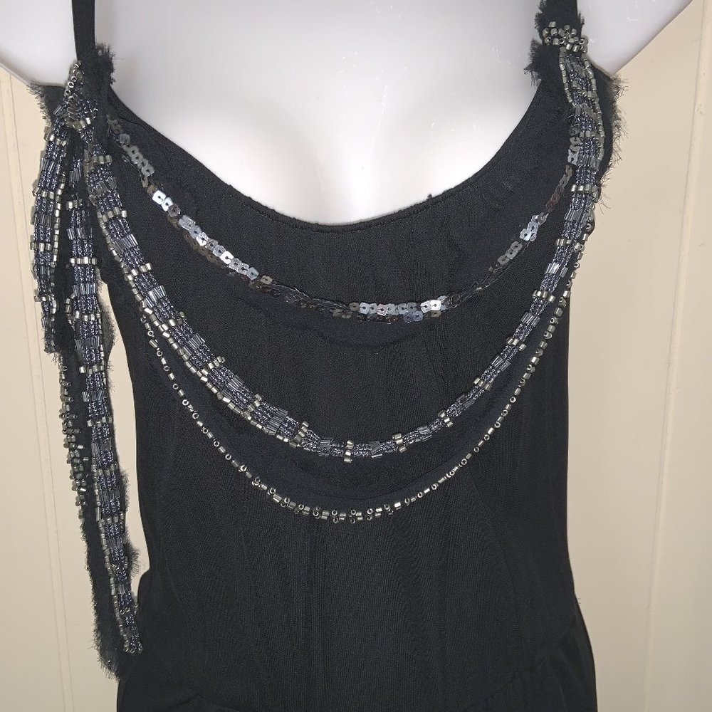 REBECCA TAYLOR Black Sequins & Beads Embellished Cocktail Dress Size 0